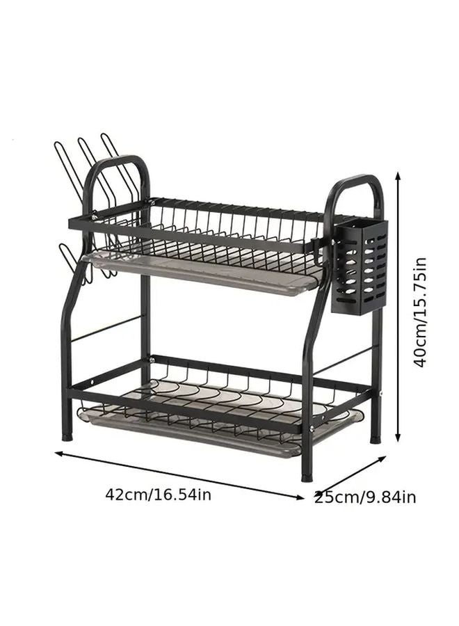 Black Iron Dish Drying Rack With Cup Holder Large Capacity Kitchen Organizer - Image 3